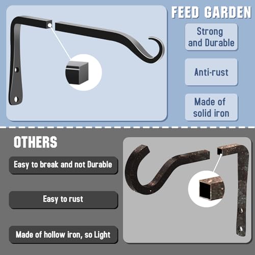 2 Pack 8 Inch Hanging Plant Bracket Wall Hooks Decorative Plant Hangers for Outdoor Hanging Bird Feeders, Wind Chimes, Plant Baskets, Black - color: Black-L, size: 8 Inch