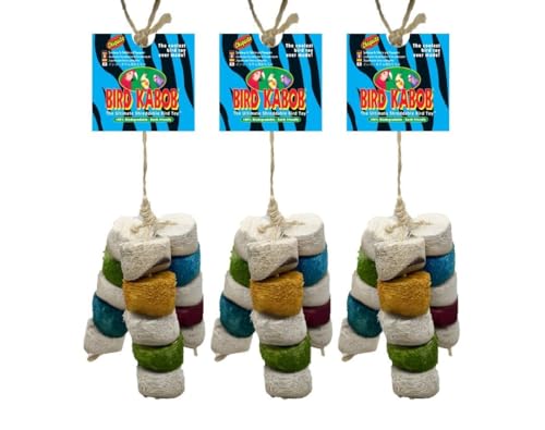 BIRD KABOB Chiquito - 3 Pack - an All-Natural, Holistic, Veterinarian Recommended, Earth Friendly, shreddable Bird Toy Fashioned in a tri-pod Design with Colored Yucca Chunks