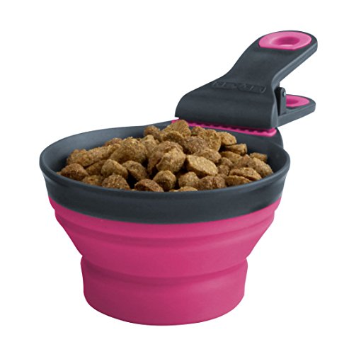 Dexas Popware for Pets Collapsible Klip Scoop, 3-in-1 Pet Food Scoop, Measuring Cup and Bag Clip, 1/2 Cup Capacity, Pink - color: Pink, size: 1/2 Cup Capacity