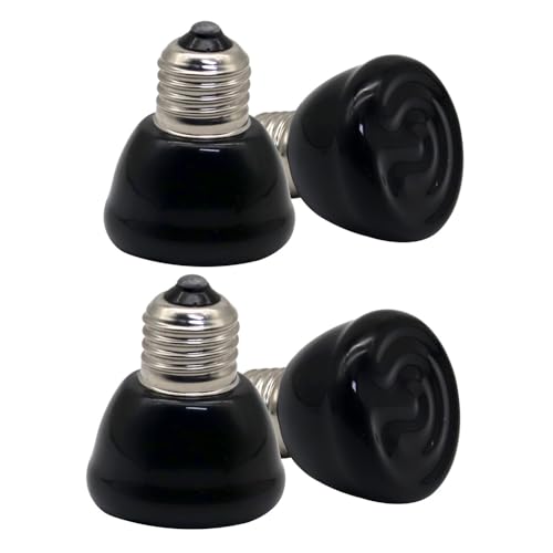 Mini Reptile Heat Lamp Bulb Ceramic Infrared Heat Emitter 4 Pack E26 | E27 No Light for Bearded Dragon Gecko Turtle Lizard Snake Chicken Brooder Nocturnal Terrarium Chameleon (50 Watts)