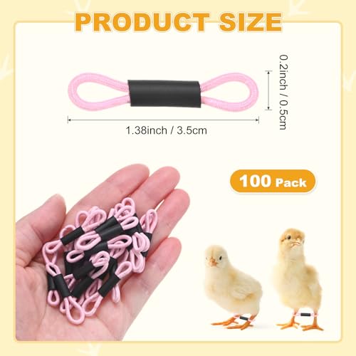 M METERXITY 100-Pack Adjustable Chick Leg Bands, 1.38" x 0.2" Polyester Chicken Leg Brace for Chicks/Ducks/Birds [Light Pink] Poultry Leg Bands - color: Light Pink