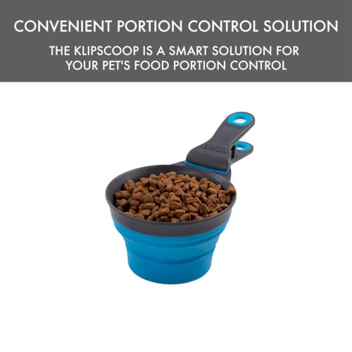 Dexas Popware for Pets Collapsible Klip Scoop, 3-in-1 Pet Food Scoop, Measuring Cup and Bag Clip, 2 Cup Capacity, Pro Blue - color: Pro Blue, size: 2 Cup Capacity