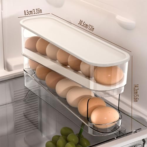 WACOI Auto Rolling Fridge Egg Organizer, Space Saving Eggs Dispenser for Refrigerator Storager with Lid,Egg Holder for Fridge 2 Pack - size: 2 Pack
