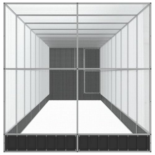 Galvanized Steel Aviary with Extension Silver | Outdoor Bird Cage, Lockable Door, Steel Mesh Grid, Suitable for Parrots Rabbits Chickens - size: 408.3" x 79.9" x 85"