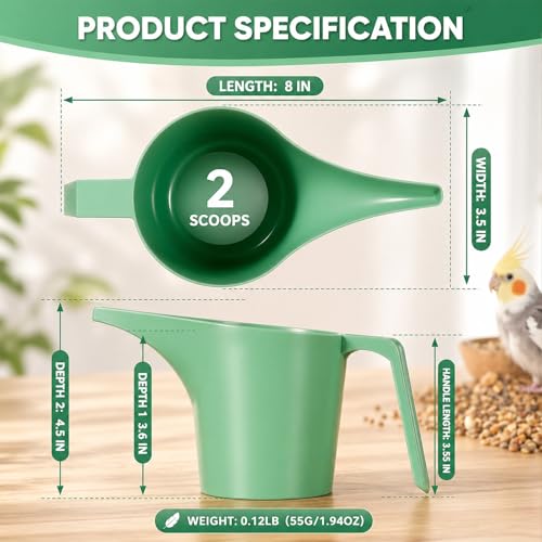 2 Pack Bird Feeder Scoop Set,Pet Food Bird Seed Scoop Large Capacity Suitable Narrow Spout Suitable for Tube Feeders Birds Chicken Livestock Restaurant Kitchen (Green) - color: Green