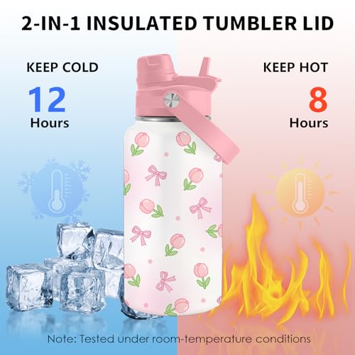 Tulip Gift for Women, 26oz Water Bottle with Handle for Girl Friends - color: Tulip-Pink