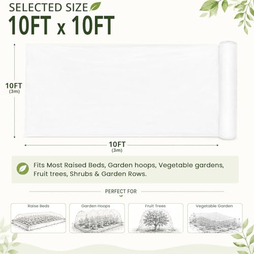 10Ft x 10Ft Garden Netting, Fine Mesh Insect Netting for Plant Protection, Mosquito Bug Bird Barrier Mesh Cover for Vegetables Fruits Flowers Raised Beds | Mosquito Bug Bird Animal Pest Barrier Netting for Garden Row Cover Raised Bed Greenhouse Vegetable