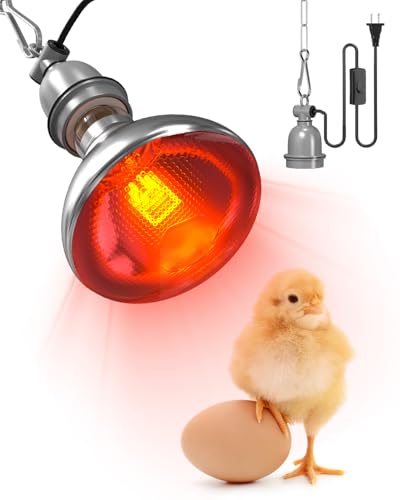 Heat Lamp Bulbs for Chickens Coop Brooder with Plug in Cord,On/Off Switch,150 Watt E26 Reptile Heat Lamp Bulb Infrared Red Light for Chicks,Birds,Ducks,Dogs,Cats
