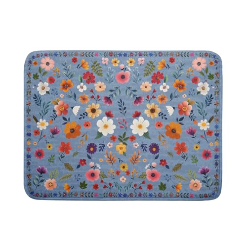 Colorful Flower Dish Drying Mat - Blue Large Floral Coffee Mat for Kitchen Counter Decor 18 X 24 - color: Wildflowers Blue, size: 24" x 18"