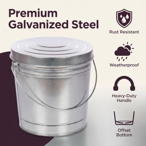 6-Gallon Galvanized Steel Storage Can with Locking Lid – Heavy Duty Metal Container for Dry Pet Food, Bird Seed, Charcoal, Wood Pellets, Sand, Recyclable, Industrial Strength Wire Bail