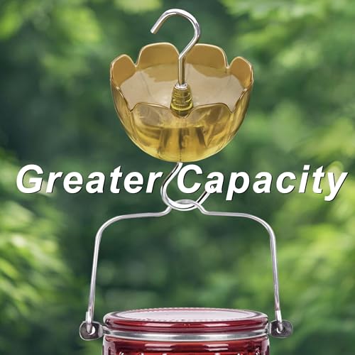 Ant Moat for Hummingbird Feeders 6-Pack 4OZ | Heavy Duty Metal Hooks with Water Level Window, Bright Red Flower Design for Outdoor Hanging Bird Feeders - color: Tawny