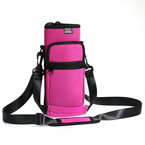 Nuovoware Water Bottle Carrier Bag, 25oz/32oz, Plum Red | Adjustable Shoulder Hand Strap, 2 Pocket, Neoprene Sleeve, For Hiking Travelling Camping - color: Plum Red, size: 25-32 Ounces - Standard