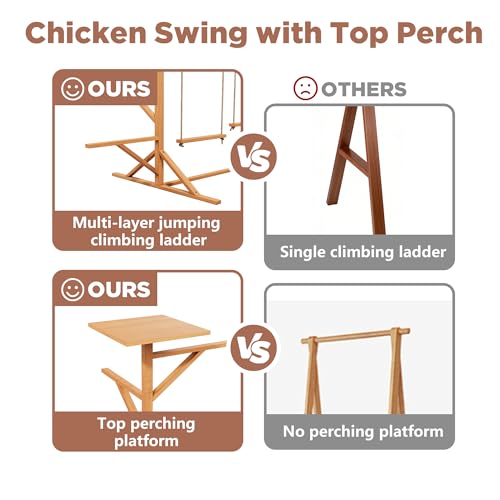 Large Chicken Roosting Bars with 2 Swings, Wooden Chicken Perch for Coop | Let Chickens Run, Play & Stay Healthy, Ideal for Backyard Coops & Farms, Fits 8-12 Chickens - color: C01 Brown
