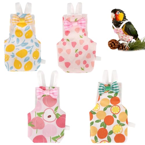 4pcs Reusable Bird Diapers, Cute Pet Bird Diaper with Waterproof Inner Washable Parrot Nappy Pants for Parakeet Cockatiel Budgie Pigeon Lovebird Canary (4 Fruit-Themed Styles)