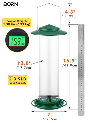 iBorn Metal Bird Feeder for Outside Hanging,Wild Bird Feeders for Cardinal,18cm Large Roof&Green,42CM Long,4.5lb High-Capacity(Seed is not Included) - color: Green, size: 4.5LB，7′′Large Roof