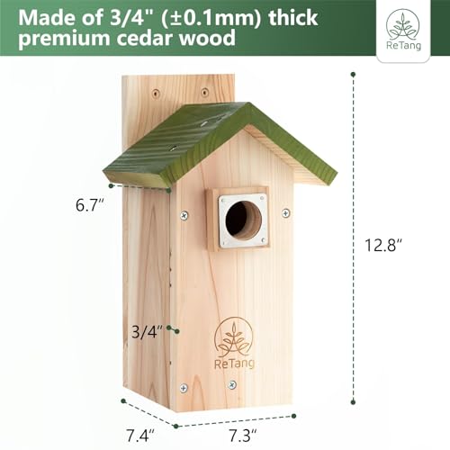Outdoor Cedar Birdhouse, 1.5" Hole Bluebird Nesting Box with Predator Guard | Metal predator guard protects nest, side cleaning door opens fast, interior step gives baby birds extra grip to climb out - style: Modern