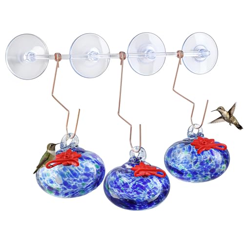 3PCS Window Hummingbird Feeder with Suction Cups(Blue) - color: Blue