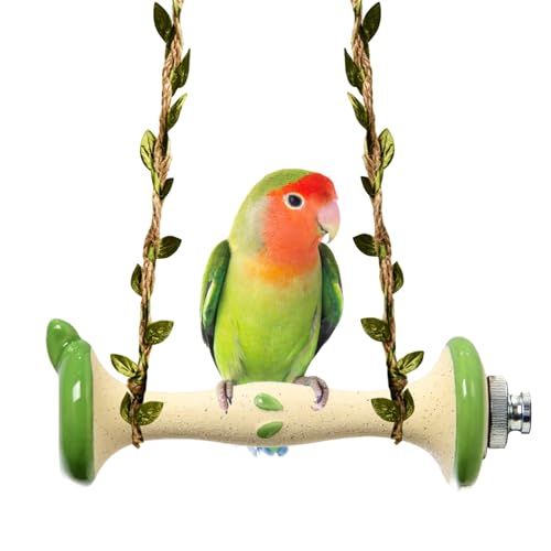 Ceramic Parrot Cage Cooling Perch (Green) | Bird Stand Beak Grinding Stone Toy for Nail Trimming,Equipped with hemp rope to make a swing - color: Green