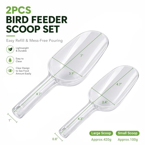 Bird Feeder Scoop Set, 2PCS Acrylic Seed Scoop, Easy Refill Tool for Tube Feeders, Pet Bird Feeding Scoop for Budgies, Finches, Chickens, Small Animals(Frosted Transparent) - color: Frosted transparent