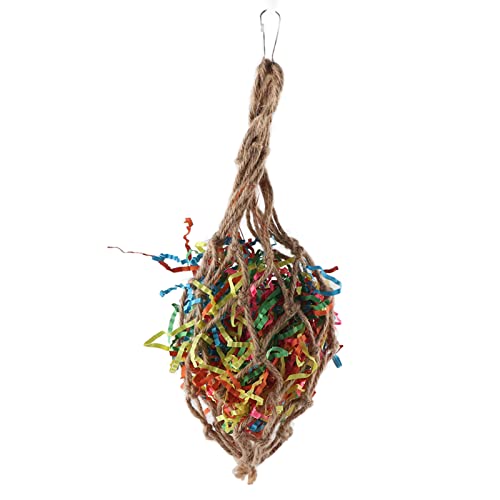 Parrots Shredded Paper Mesh Bag, Colourful Paper Mesh Bag for Parrots, Non Toxic Hanging Chewing Toy with Hook for Bird Cage, Bird Toys Bird Cage Accessories