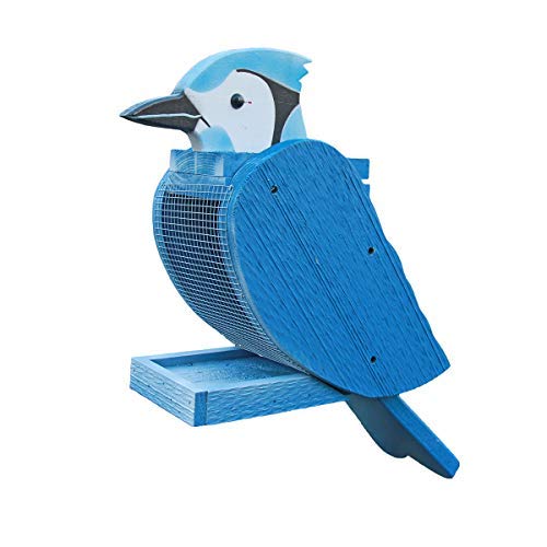 Blue Jay Shaped Wooden Seed Tray - Decorative Amish-Made Wildlife Station with Easy Refill Roof - color: Blue Jay