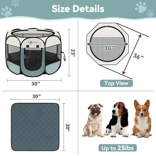 Siedihit Dog Pet Playpen Tent Crate Cage with Washable Pee Pad, Medium Grey | Nursing Rest Zone Recovering Pet Quarantine Room Portable Pop Up Easy to Set up lightweight Carrying Bag Wide applicability - color: Grey with Pad