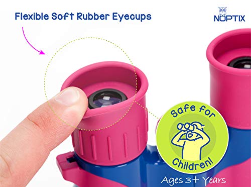 Binoculars for Kids, Girls or Boys Real Kids Binoculars in Vibrant Pink Blue - includes Sticker Book with 40 Bird Species - Kids Toys Small Binoculars, Toddler Binoculars - color: Pink and Blue