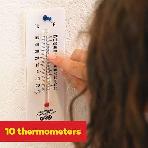 LEARNING ADVANTAGE Student Thermometers, Set of 10, Dual-Scale | Mercury-Free, Easy to Read, Indoor Science and Classroom Use