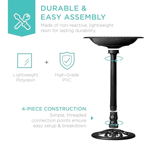 Best Choice Products 28in Pedestal Bird Bath, Vintage Outdoor Resin Accent Decoration w/Fleur-de-Lis Accents - Black - color: Black
