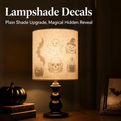Lampshade Decals, Spooky Halloween Rub On Transfers 3-Pack | Halloween PVC sheets at 5.91 x 11.81 in, Comes with scraper for easy dry application on seasonal interior displays - color: Spooky Halloween 3-Pack