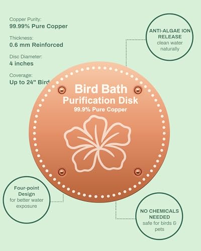 OICEME Bird Bath Purification Disk Pure Copper Outside Winter Solar Power Birdbath Humming Bee Water Fountain Window Feeder Stand Nectar Food Pole House Hanging Birdhouse Flower Bird Accessories - color: Copper 2PCS Flower＆Birds