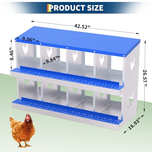 8 Compartment Galvanized Metal Chicken Nesting Box, Easy Install & Clean Roll Out Egg Laying Boxes for Backyard Chicken Coop, Anti-Rust Egg Protection Nest - color: Blue, size: 8 holes