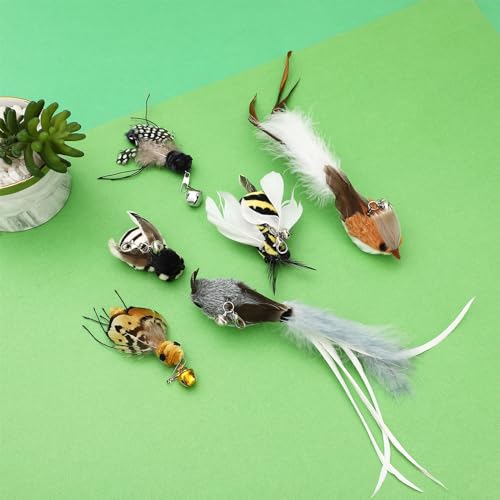 6 Pieces Cat Feather Toys Replacement Bird Insect Cat Toy Wand Refills Cats Toy Replacement Natural Bird Feathers for Cats Toys - color: 6 Pcs Bird Insect