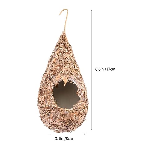 POPETPOP 4 Pcs Artificial Bird Nest Hanging Straw Bird House Grass-Woven Nest for Patio Garden Indoor Outdoor Decoration 9.05 X 2.75 X 3.14 in for Lovers