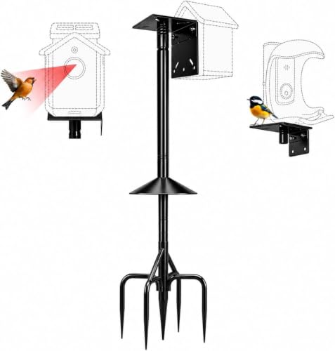 Bird Feeder Pole with Squirrel Baffle, 76 Inch Heavy Duty Bird House Pole Stand, 1-Inch Diameter Outdoor Pole Mount for Bird Houses & Hanging Feeders