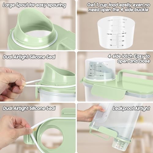 LEAWALK 5-7Lbs Dog Cat Food Storage Container with Upgraded Large Nozzle BPA-free, 4 Snap Seals Plastic Pet Food Storage Containers with Handles are Easy to Clean and Carry - color: Light Green, size: 5L-1pack