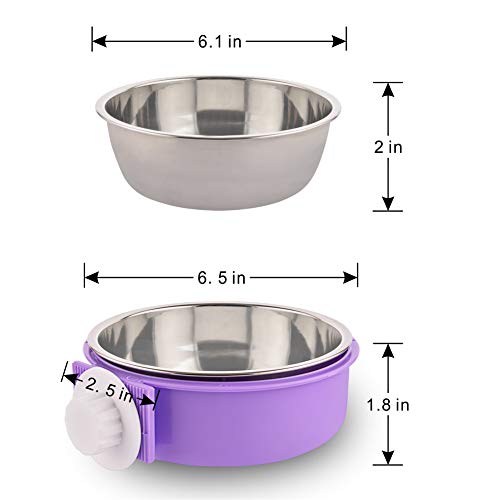 Crate Dog Bowl Removable Stainless Steel Water Food Feeder Bowls Cage Coop Cup for Cat Puppy Bird Pets (Large, Purple) - color: Purple, size: Large
