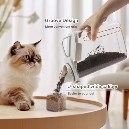 Pet Food Storage Container with Measuring Cup and Pour Spout - Airtight, Leakproof, Portable Pet Food Dispenser for Travel - 2.8L - color: CAT