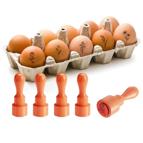 AHANDMAKER 5 Styles Wooden Rubber Egg Stamp Small Mini Flowers Stamp Unique Designs for Easter Egg Decoration DIY Making Scrapbooking Card Stamping Crafting - style: Flowers