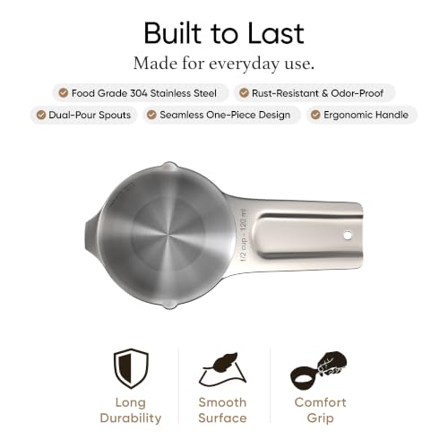 Color Up ½ Cup Measuring Cup (120 ml) – Premium Chrome Stainless Steel, Accurate for Wet & Dry Ingredients, Embossed Markings, Easy-Pour Spouts, Dishwasher-Safe, Kitchen Essential - size: 1/2 Cup (120 ml) Stainless