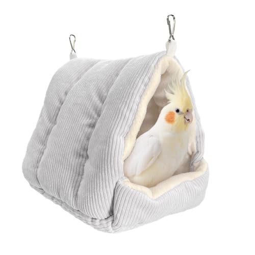 Bird Nest, Winter Warm Bird House and Bird Bed for Cage with Soft Plush Hanging Hammock & Hut Tent, Hideaway Sleeping Nest for Budgies, Parakeets, Cockatiels (Grey) - color: Grey