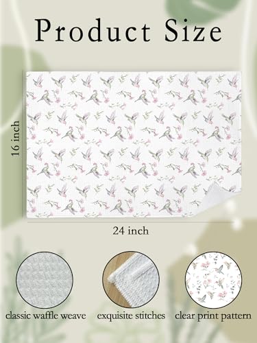 Spring Floral Hummingbird Kitchen Towels Set of 2- Farmhouse Botanical Bird Hand Towels for Bathroom Kitchen, Cottagecore Pink Flower Decorative Dish Tea Towel Dishcloth613 - color: Hcolor003