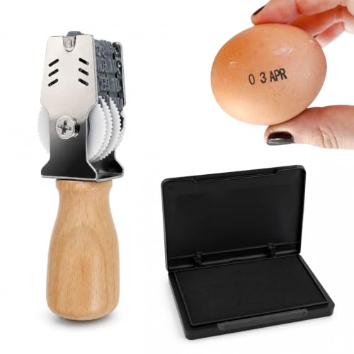 Egg Date Stamp Kit (Egg Dater + Black Quick-Drying Ink Pad), Clear Text Egg Marker, Egg Date Stamps for Fresh Eggs, Egg Stamper for Chicken Tenders