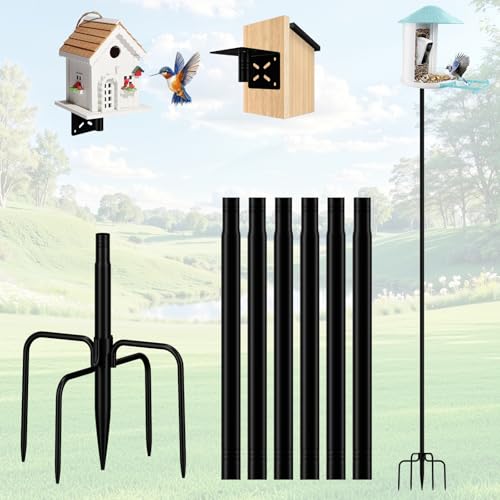 Bird Feeder Pole Stand, 92" Heavy Duty Bird House Pole for Outdoors, 1 Inch Diameter Metal Mounting Post, Universal Multi-Feeder Stand for Smart Bird Feeder, Cameras & Weather Stations