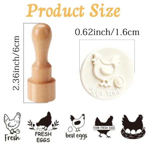 5Pcs 5 Styles Farm Fresh Egg Stamps Chicken Egg Stamps 0.63 Inch Mini Round Wooden Rubber Cute Farm Fresh Marking Stamper Ideal for Chicken Keepers Farmers Homesteaders Farmhouse Supplies