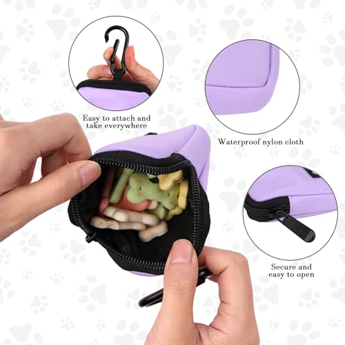 Dog Treat Pouch Pocket Sized Pet Puppy Training Pouch for Dog Training Behavior Aids, Waterproof Nylon Fabric Dog Poop Bag Holder, Hands Free Dog Walking Bag with Metal Carabiner (Violet) - color: Violet