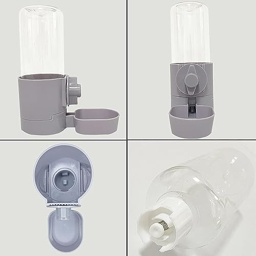 kathson 2Pcs Rabbit Water Bottle 17 OZ Bunny Hanging Water Fountain Automatic Guinea Pig Water Dispenser No Leak Drinking Feeder for Bunny Chinchilla Hamsters Cat Dog Small Animals(Grey)