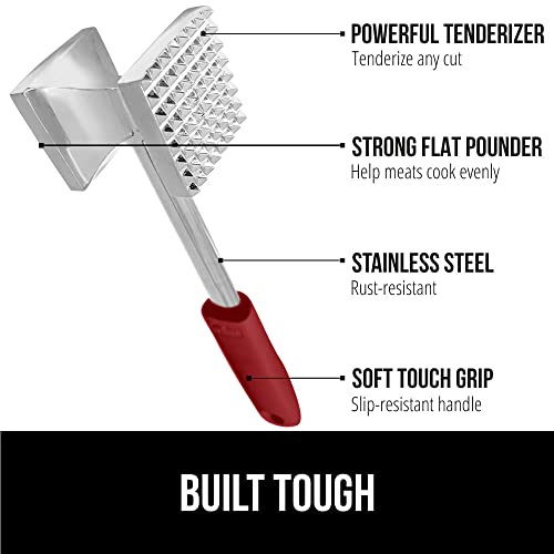 Gorilla Grip Silicone Spatula and Meat Tenderizer, Flexible Silicone Spatula Size 11.6 inch, BPA Free Heat Resistant, Spiked Side Meat Tenderizer, Both in Red Color, 2 Item Bundle