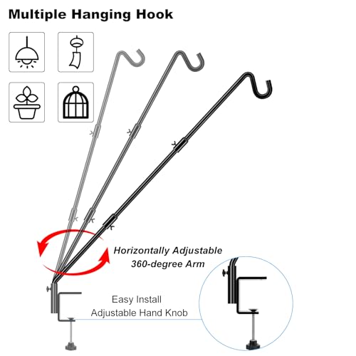 [Upgrade Version 2 Pack Bird Feeder Hanger Adjustable 43 Inch Deck Hooks for Railing 360 Degree Swivel Heavy Duty Hanging Hooks for Bird Feeders Wind Chimes - size: 43 Inch