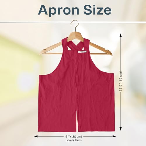 Cotton Aprons for Women and Men | Cross-Back Apron with Pockets - color: Red